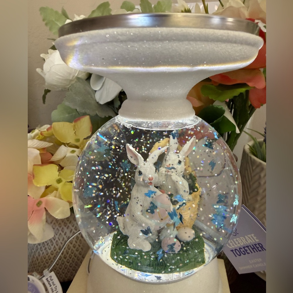🆕🐰 LIMITED EDITION EASTER/SPRING SHIMMER WATER GLOBE CANDLE HOLDER. BRAND NEW! - Picture 10 of 10